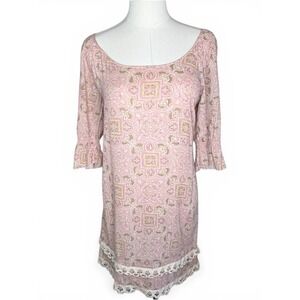 Juicy Couture Pink Paisley Shift Dress Crochet Lace Hem Size P